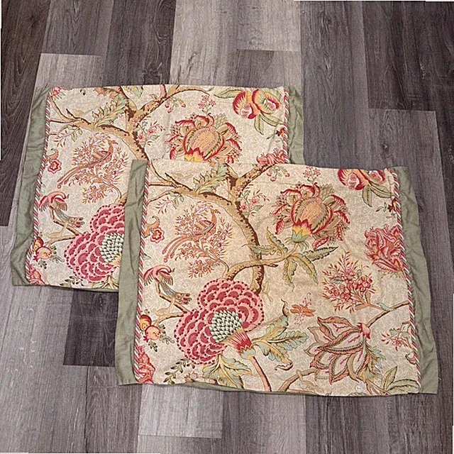 (2x) Rose Tree Home Summerton Jacobean Pillow Shams 22 X 28 Floral Cotton