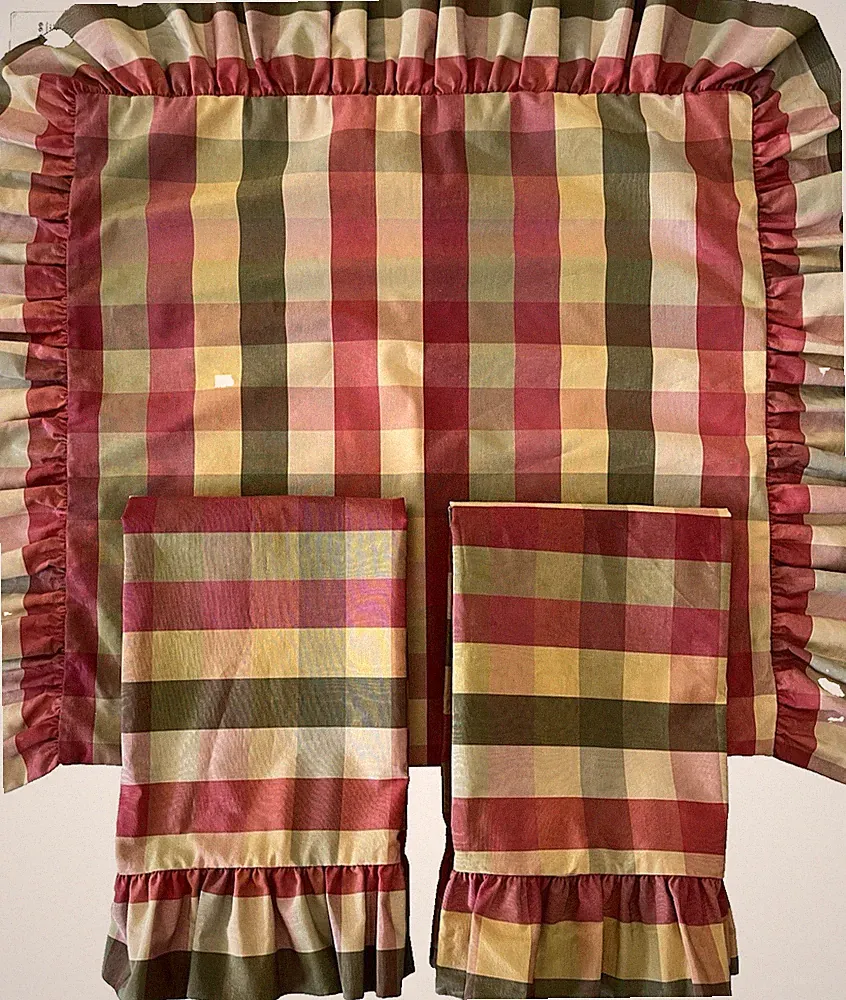3 Set Rose Tree Summerton Plaid Euro Pillow Shams Moire Vintage