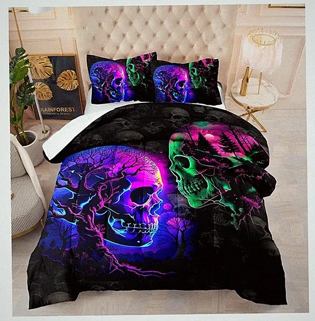 Ailonen Gothic Skull Tree Of Life Comforter Set 50x72 with 2 Pillowcases NEW