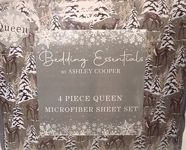 Ashley Cooper Winter Deer Tree 4 piece Micro Fiber Queen sheet set NEW NWT