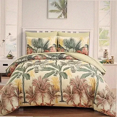 Botanical Comforter Set 7 Pieces Palm Tree Bed in a Bag, Queen Green