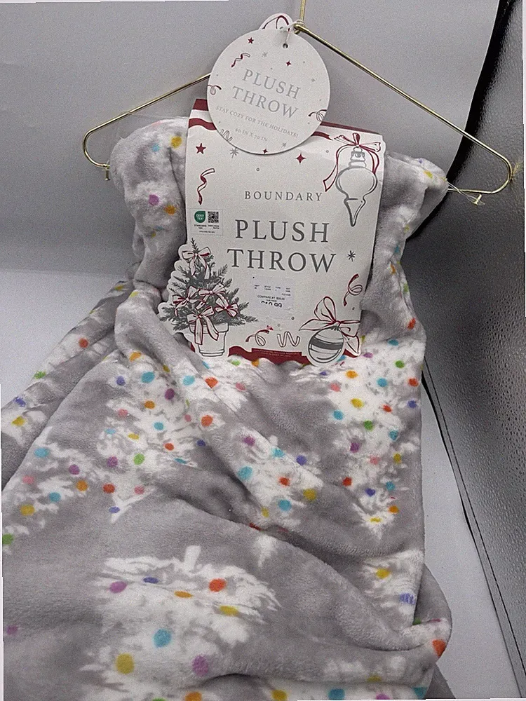 Boundary Plush Throw Blanket Christmas Holiday Gray White Tree Pattern 60x70 NWT