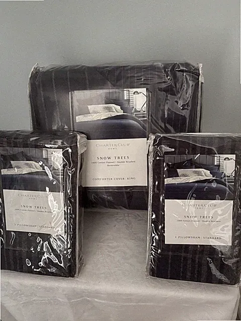 Charter Club Home Snow Trees King Comforter Cover & 2 Pillow Shams Cotton