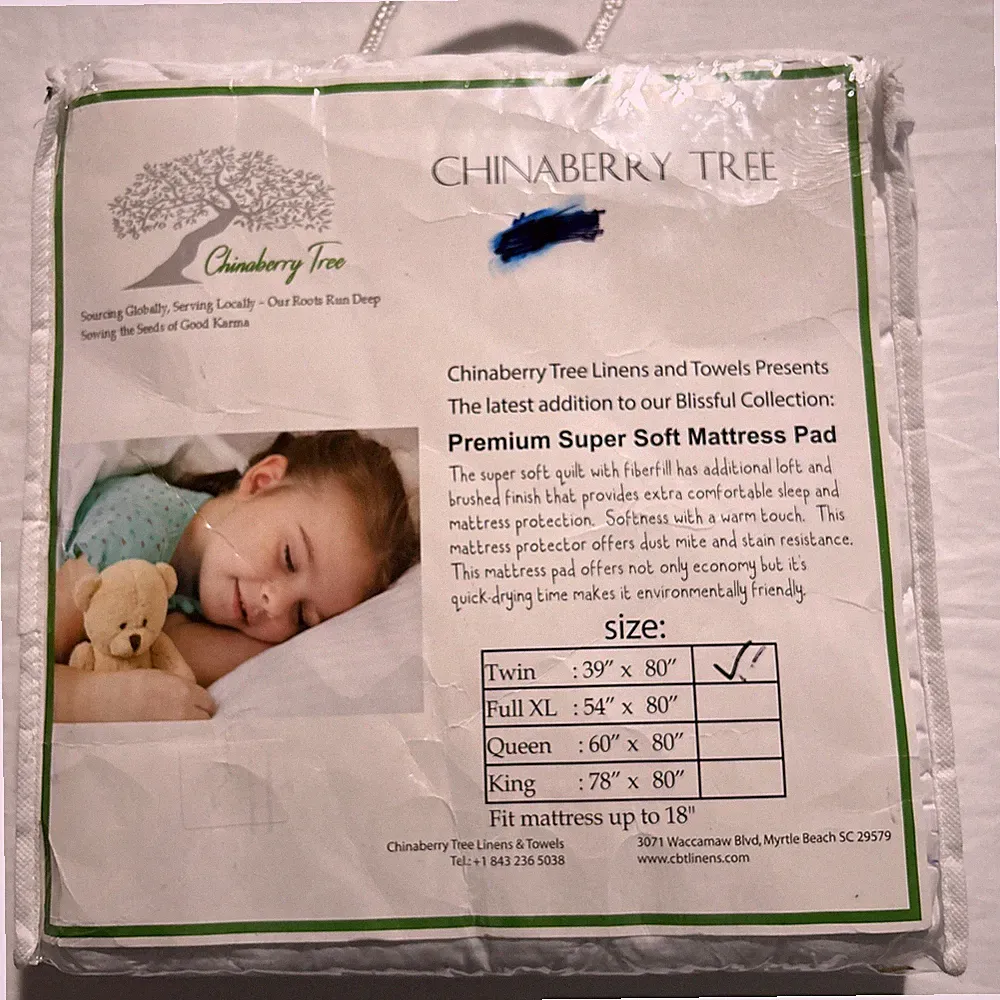 Chinaberry Tree Premium Soft Mattress Pad - Twin (39" x 80") - White - NIP