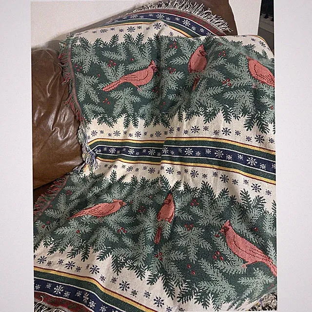 Crown Crafts Cardinal Winter Pine Tree Woven Tapestry Throw Blanket