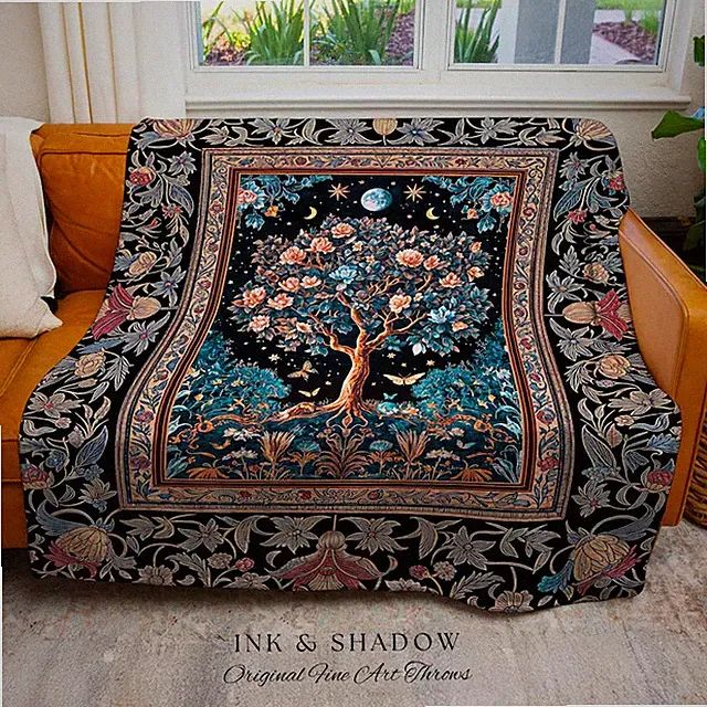Enchanted Moonlit Tree of Life Blanket Throw Cozy