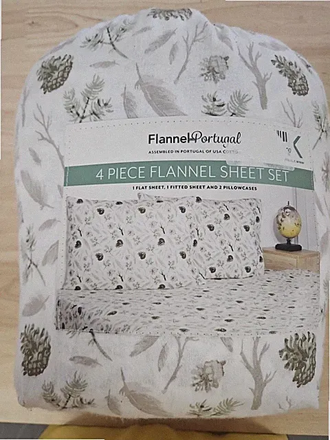 Flannel From Portugal Tree/Pine Cone Flannel Sheet Set 4 Pc KING 100% Cotton