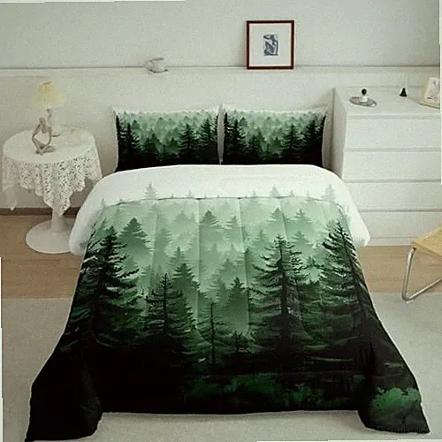 Fog Forest Comforter Botanical Pine Trees Comforter Set for Twin Multi 122709