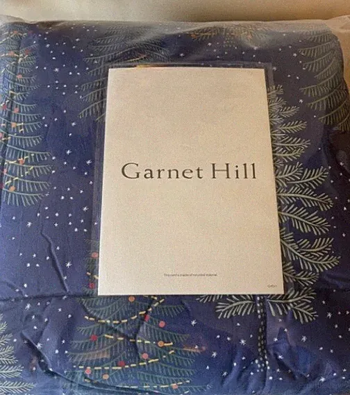 Garnett Hill Essential Holiday Rustic Cottage Quilt Throw Blue w/Trees NIP A