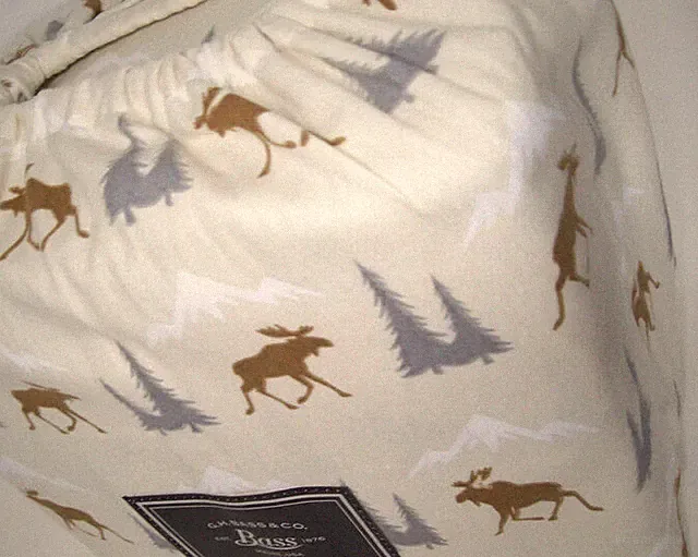 GH Bass Maine Cotton Multi Colors Moose Pine Tree Print Flannel Queen Sheet Set