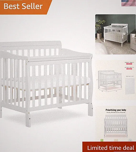 Greenguard Gold Certified Aden Mini Crib - Adjustable Heights & Compact Design