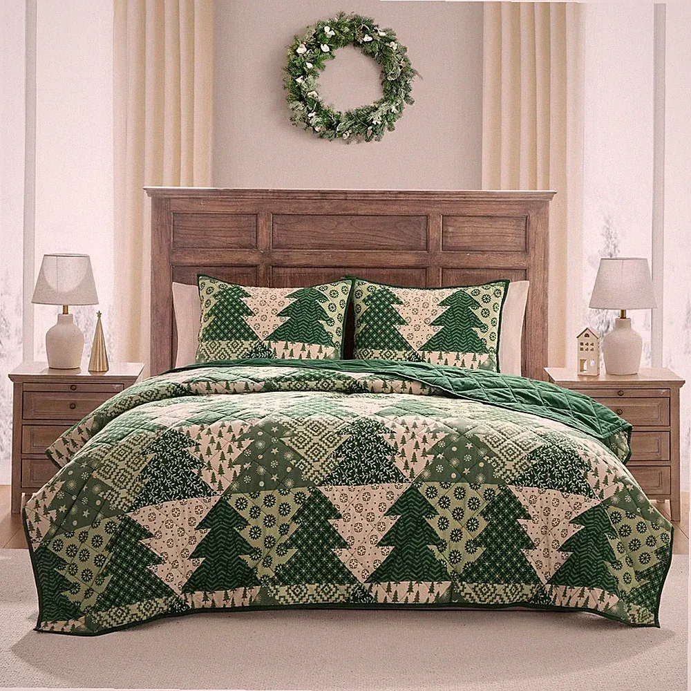 Hallmark Full/Queen Flannel Tree Print Quilts Green