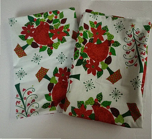 Handcrafted Christmas Pillowcases Set Of 2 Red Birds Trees Standard Size 27"x20"