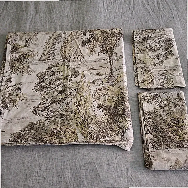 Hyde Park Toile Organic Percale Duvet Full Queen Cover & Shams Tree Watercolor