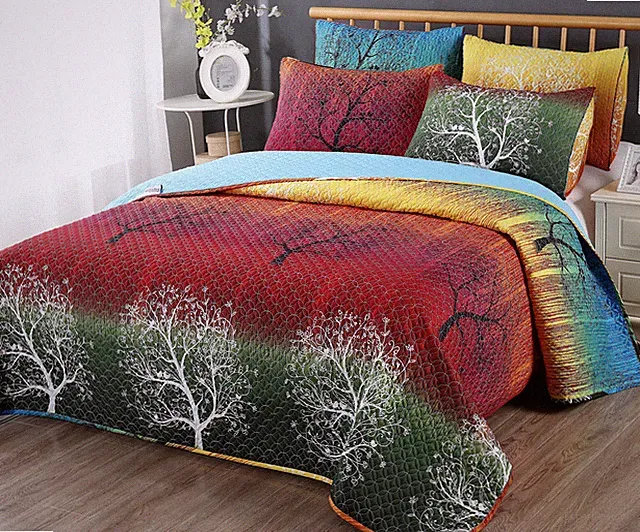 King Size Rainbow Tree Quilt/Bedspread/Coverlet Set: 1 Quilt + 2 Pillow Shams