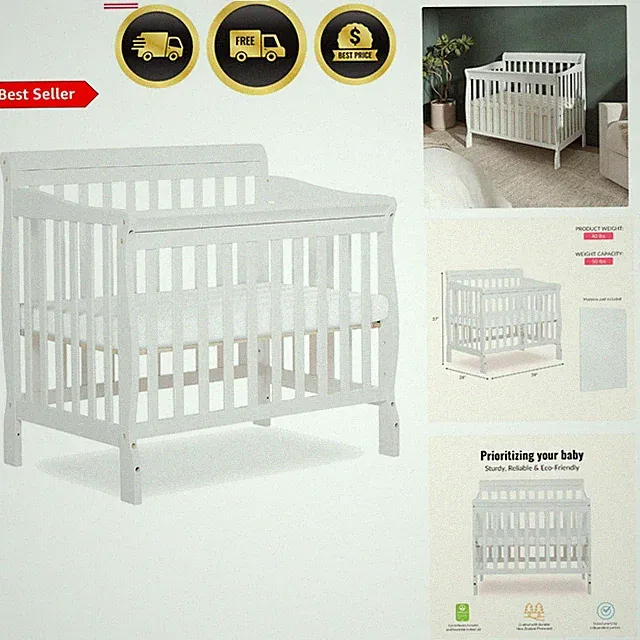 Mini Baby Crib Convertible Space Saver Safe Nursery Bed Adjustable Mattress