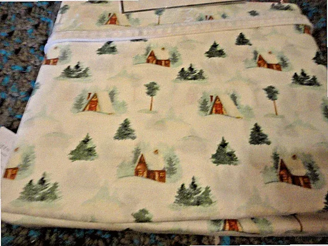 New 4 pc Queen SHEET SET~Hunting Cabin ~LODGE Snowy cabins & Trees WINTER look