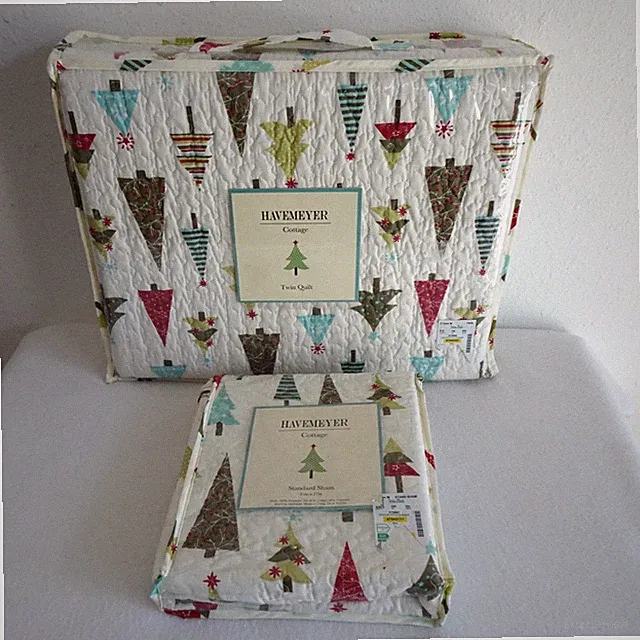 NEW Christmas Tree Quilt and Pillow Sham TWIN Havemeyer Cottage Holiday Festive