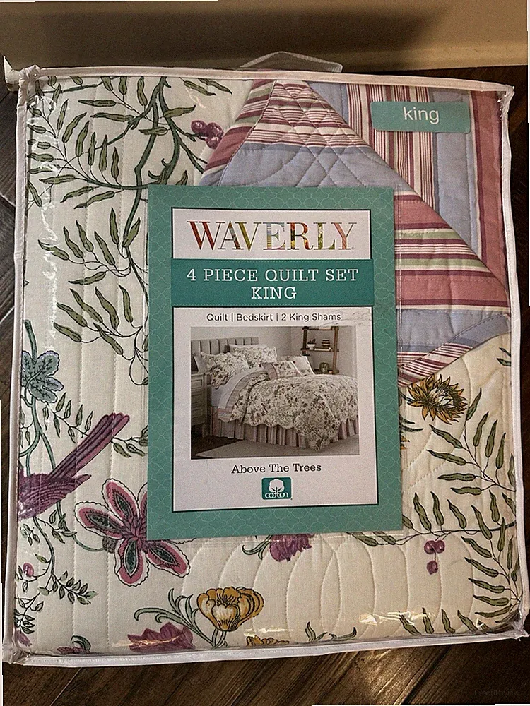 NIP Waverly Above The Trees Floral Birds King Quilt Bedskirt & Shams Set 4Pc