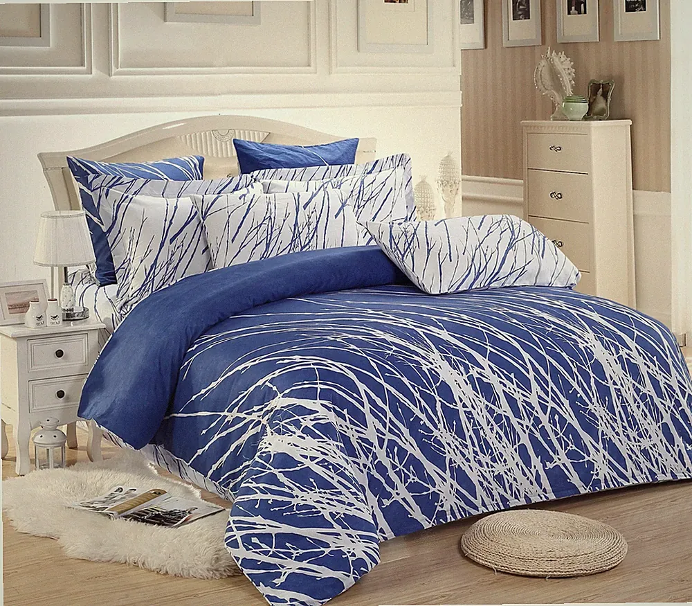 OPEN BOX ITEM: Blue Tree Branches 100% Cotton Bedding Set: 3pc Duvet Cover Set