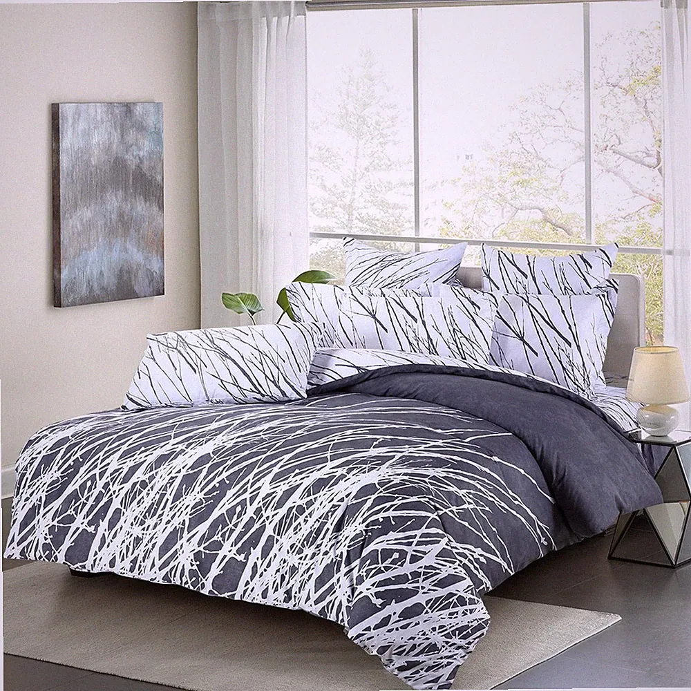 OPEN BOX ITEM: Gray Tree Branches 100% Cotton Bedding Set: 3pc Duvet Cover Set