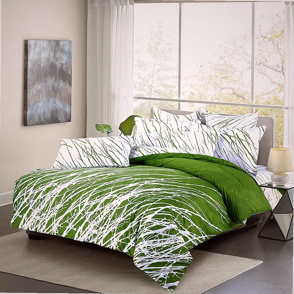 OPEN BOX ITEM: Green Tree Branches 100% Cotton Bedding Set: 3pc Duvet Cover Set