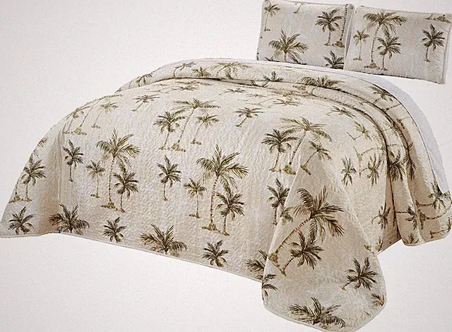 Oversized Tropical Palm Tree King Quilt Set - Reversible Bedspread (3-Piece)