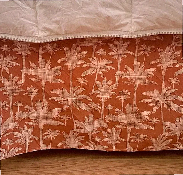 Palm Tree Print Bed Skirt, Queen Size, Orange & White Print