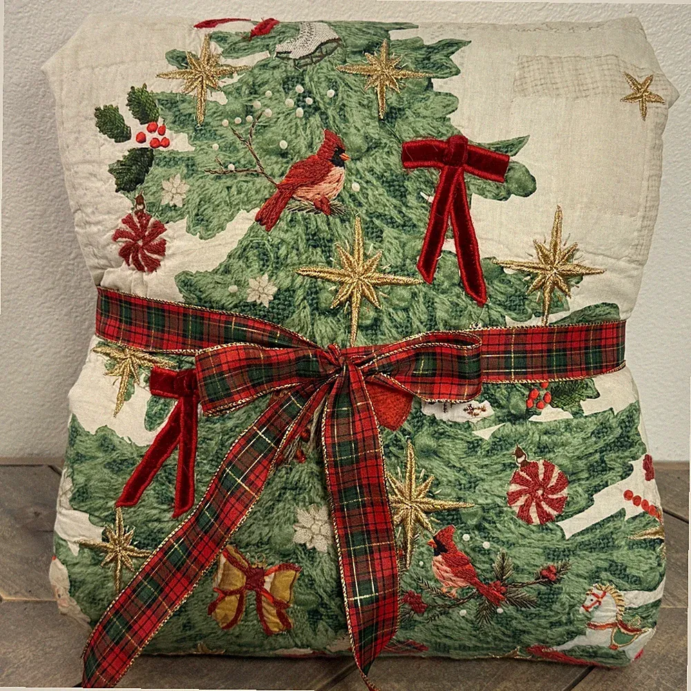 POTTERY BARN DECK THE HALLS CHRISTMAS TREE REVERSIBLE QUILT FULL/QUEEN * READ
