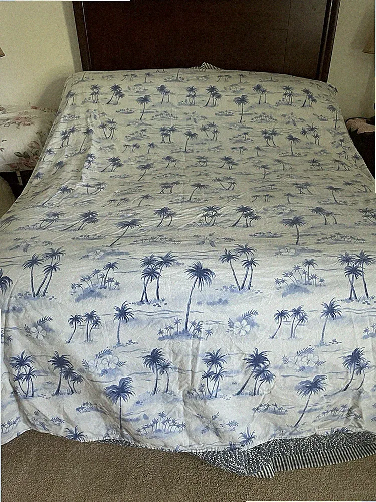 Pottery Barn Full Sheet Set Blue Toile Palm Tree Beach 1 Fitted 1 Flat EUC