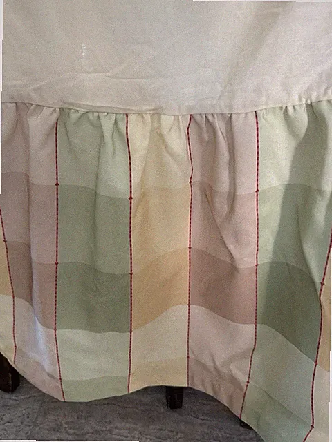 Queen Bed Skirt Split Corners – Rose Tree Pastel Check 18" Drop Dust Ruffle