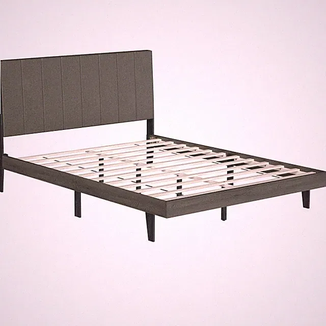 Queen Size Bed Frame Tufted Upholstered Headboard Bedroom W/ Solid Wooden Slat