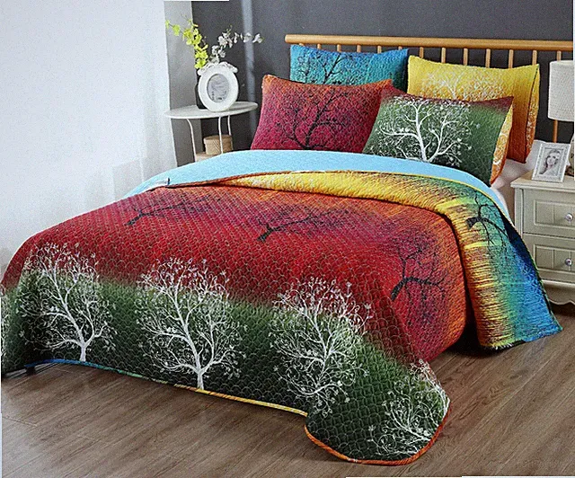 Rainbow Tree Bedspread/Quilt Set:1 Quilt 4 Pillow Shams (each w/Different Color)