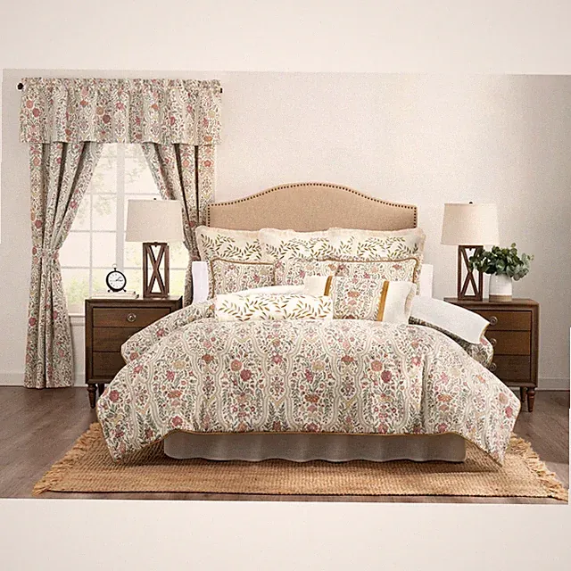 Rose Tree Baroda Queen Comforter Set 4 PC Woven Jacquard Floral Print $378 NIP