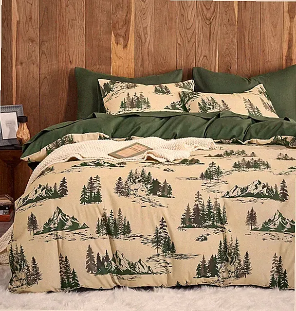 Rustic Queen Comforter Set 3pc - Green Brown Mountain Forest Cabin Lodge Bedding