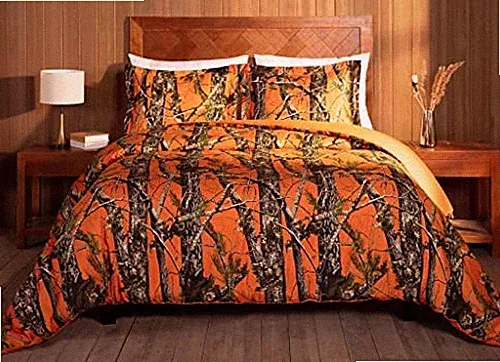 Salem 3-Piece Cabin Lodge Forest Woods Comforter Set - Nature Camo Full Orange