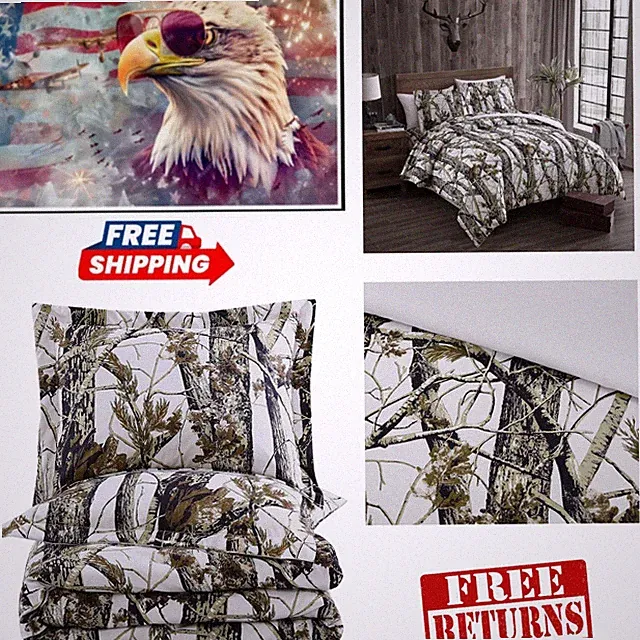 Salem 3-Piece Cabin Lodge Forest Woods Comforter Set - Nature Camo Tree Leave...