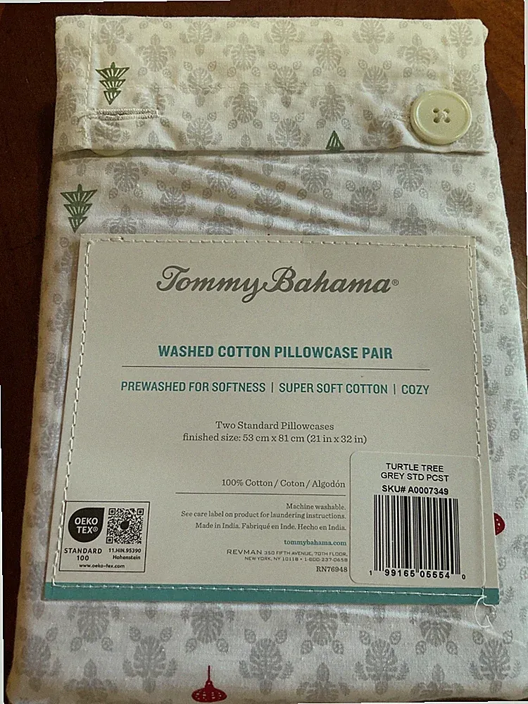 TOMMY BAHAMA STANDARD PILLOWCASES TURTLE TREE GRAY GREEN RED 21 x 32 NIP