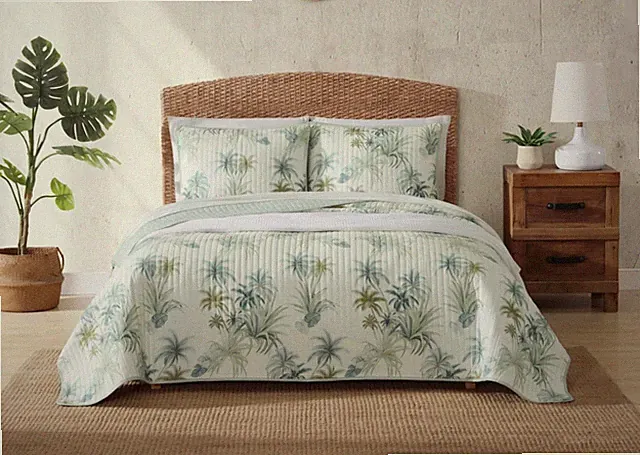 Tommy Bahama Tropical Serenity Palms Aqua Palm Trees Full Queen Quilt NEW 1pc