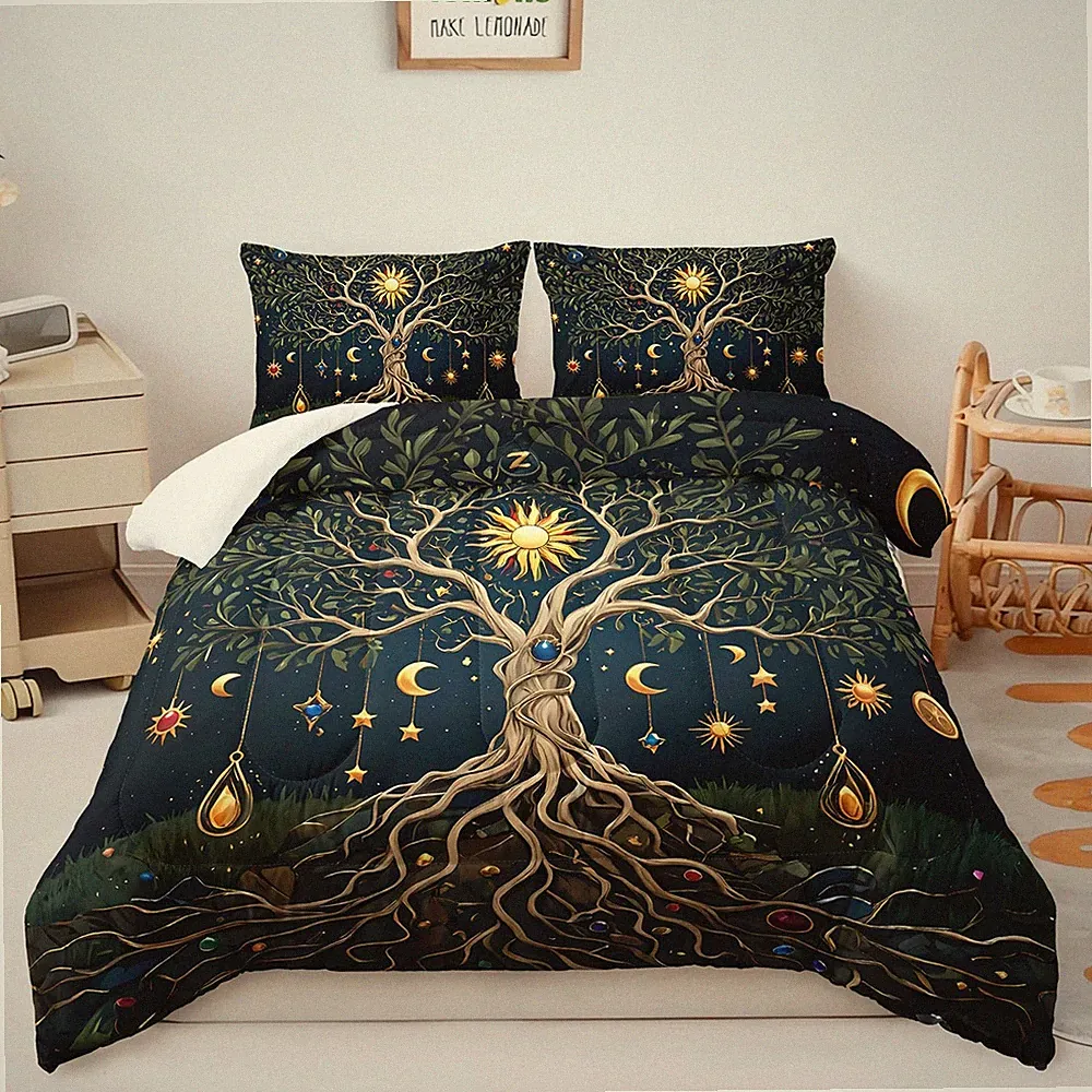 Tree of Life Comforter Set Queen Size,3-Piece Bohemain Tree of Life Bedding S...