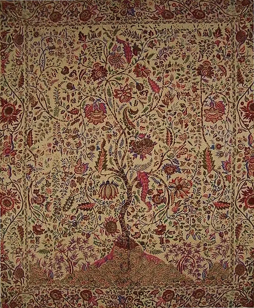 Tree of Life Tapestry Cotton Bedspread 108" x 88" Full-Queen Beige