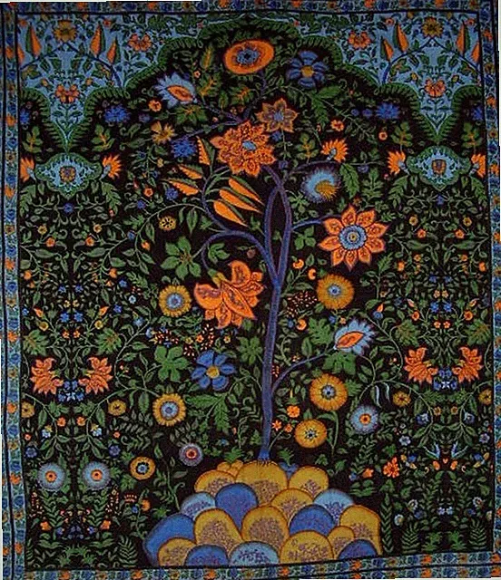 Tree of Life Tapestry Cotton Bedspread 108" x 88" Full-Queen Black