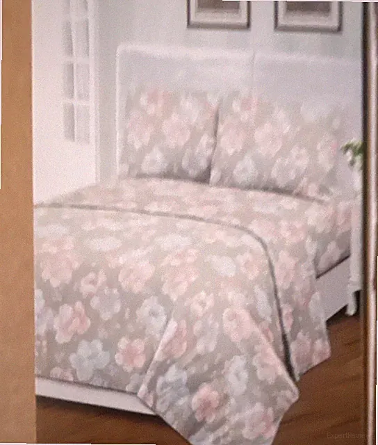 Tree Organic King Sheet Set 2000 Floral 100% Organic Cotton Beige Pink Green