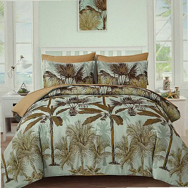 Tropical Green Palm Tree King Comforter Set - 7 Piece Bedding in a Bag