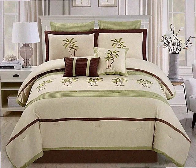 Tropical Palm Tree 8-Piece Comforter Set - Cal King Sage Green/Brown
