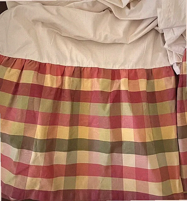 Vtg Rose Tree SUMMERTON King Bed Skirt Plaid Moire 18.5" drop