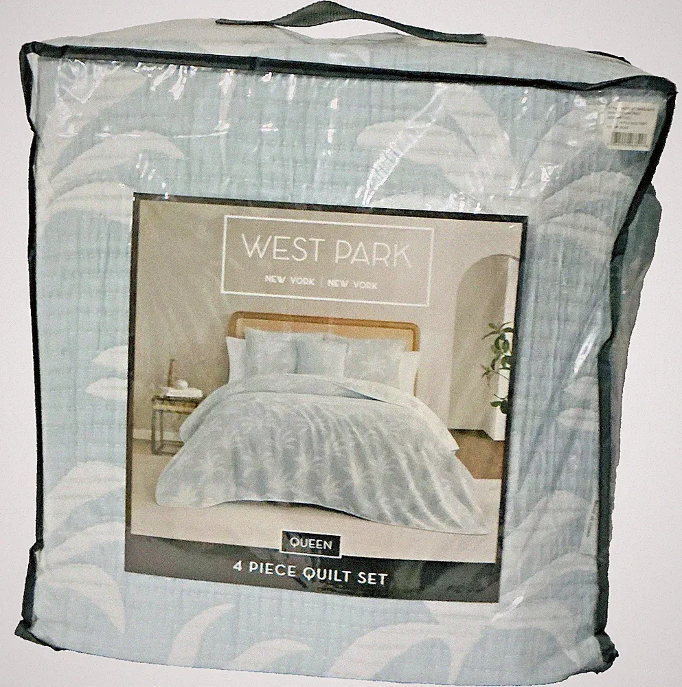 West Park NEW YORK Palm Tree 4-piece Quilt Set - BLUE